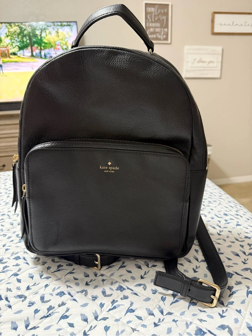 kate spade Black Pebbled Leather Backpack